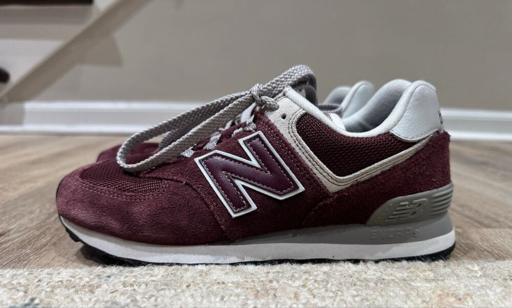 New Balance 574 Core Burgundy Gray Suede Mesh Sneakers Women’s 7.5
